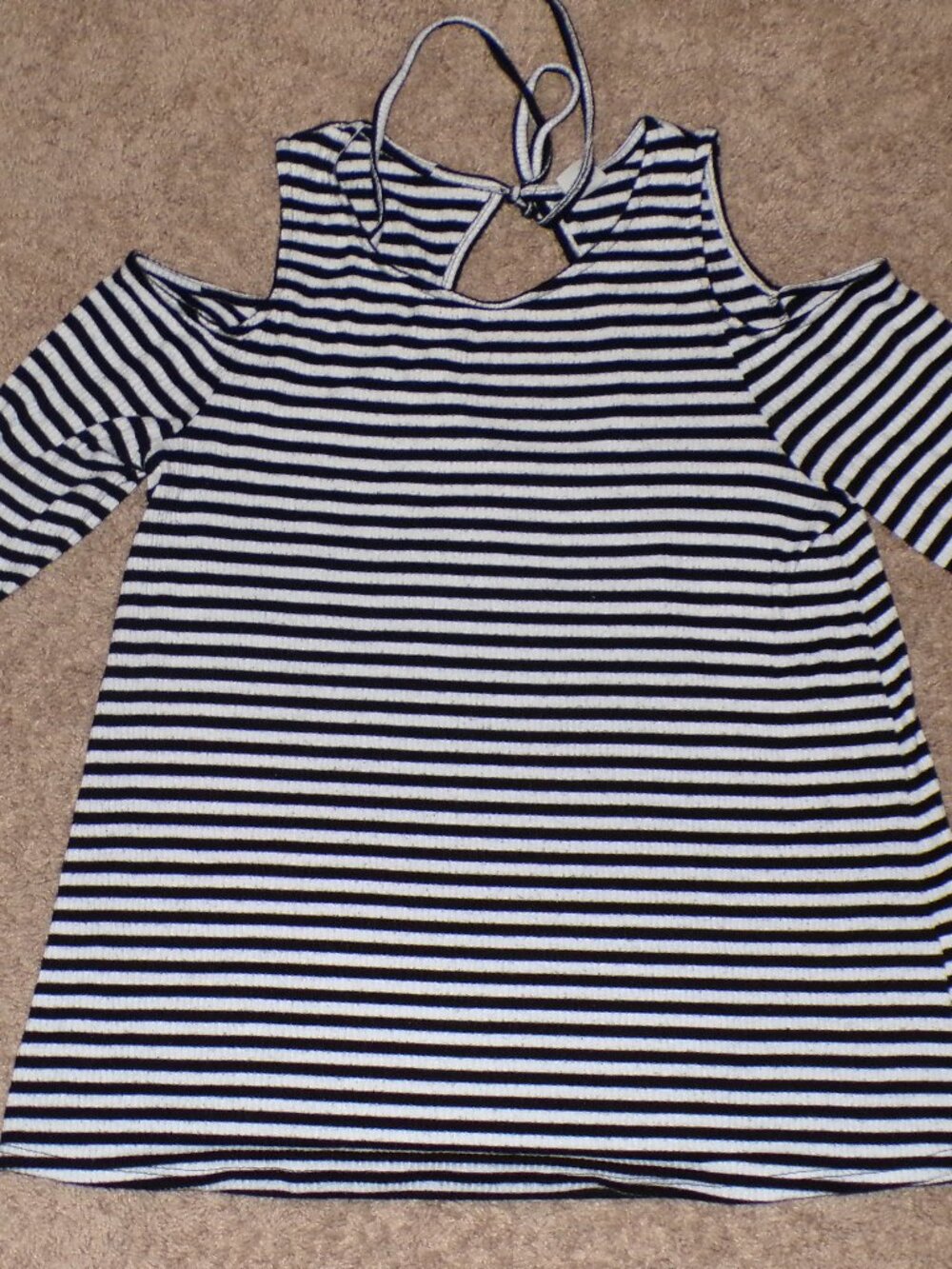 Kaileigh Black Stripe Cold Shoulder Tie-Back Top